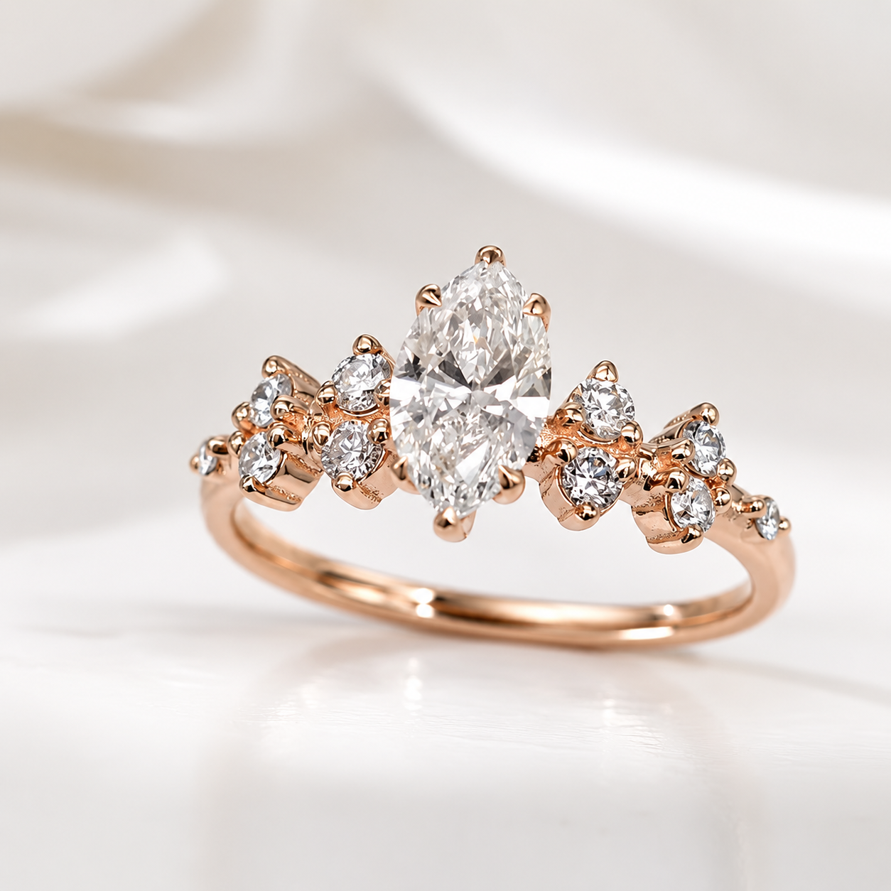 Markiz kesim pırlanta ve rose altın Derin Diamond yüzük